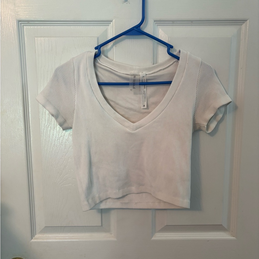 Altar'd State White Ribbed V-Neck Cropped Top